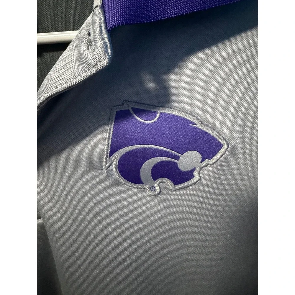 Nike Polo Shirt Mens L Grey Purple K-State Wildcats Dri-FIT